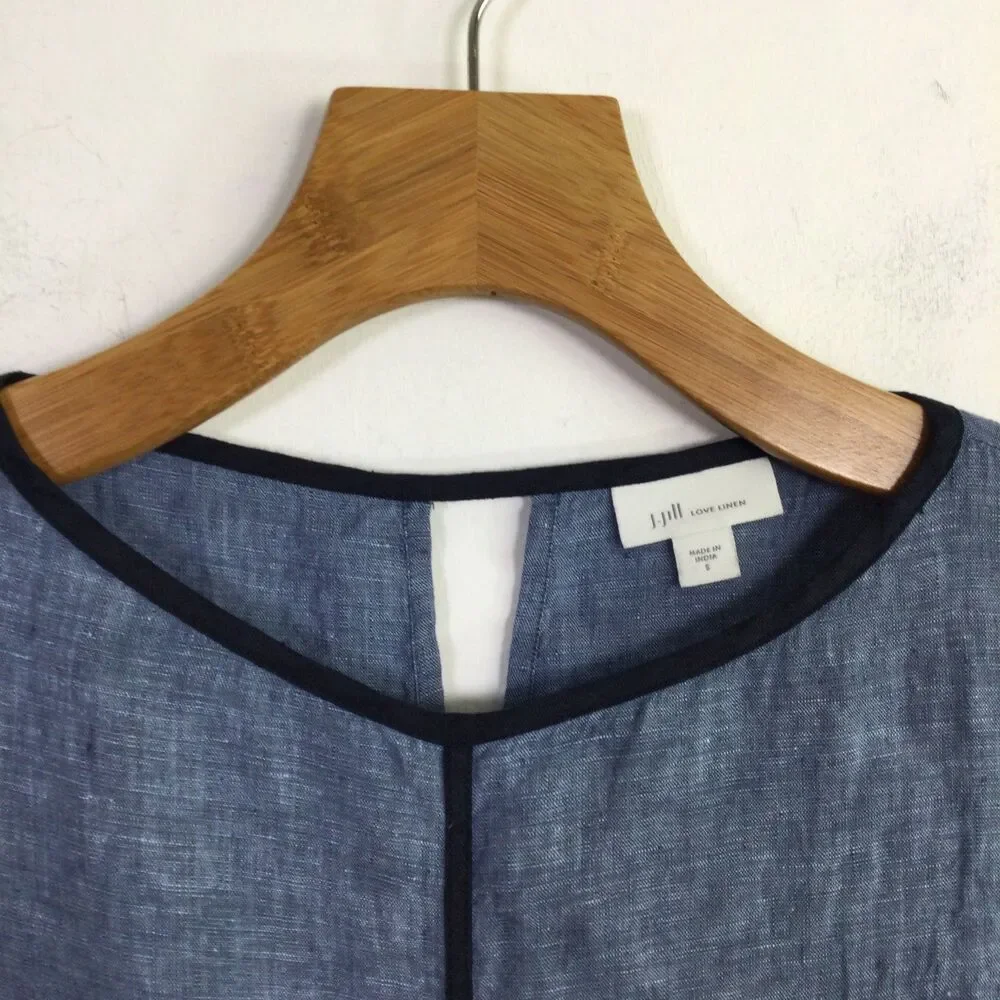 J. Jill Women's Seamed Love Linen Dress V-Neck Pullover Sleeveless Blue Size S - Picture 5 of 16